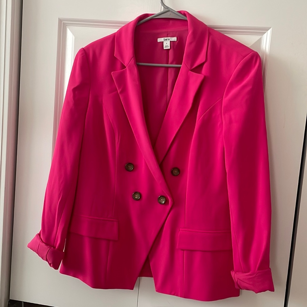 Hot pink double-breasted blazer
